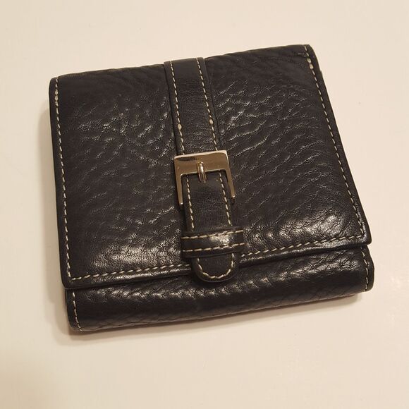 Levenger pebbled leather black leather tri-fold wallet - Picture 1 of 8